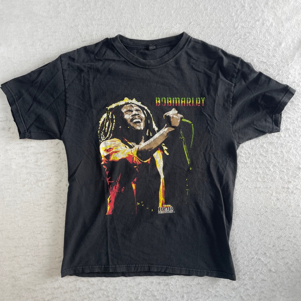 Bob Marley Graphic T-Shirt Mens Medium Black Reggae Music Band Tee Short Sleeve‎